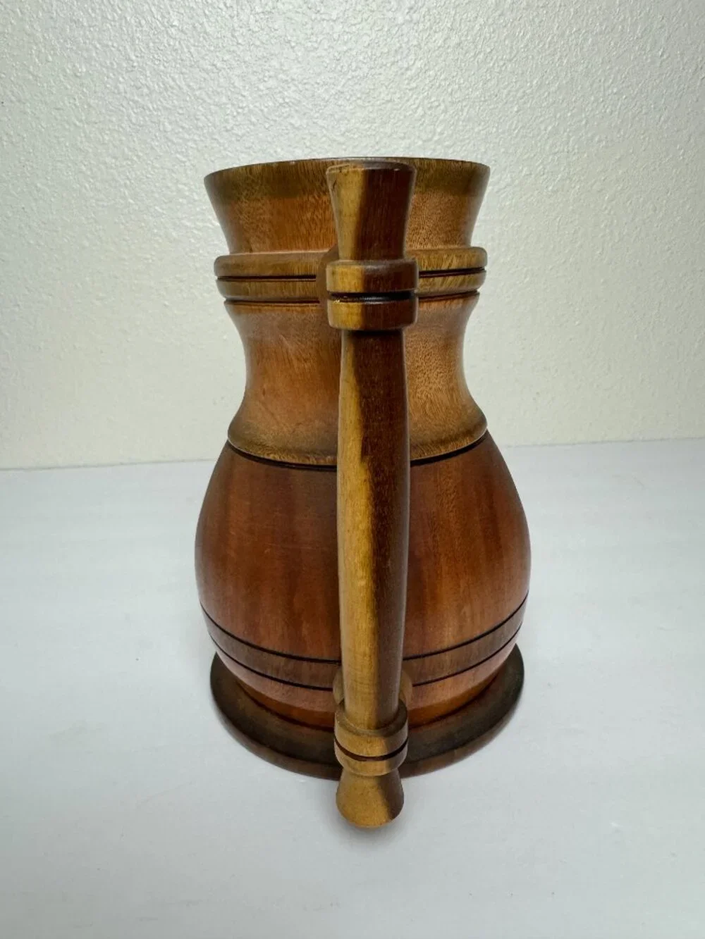 Vintage Hand Turned Wooden Pitcher Mug Rustic Wood Tankard Primitive Farmhouse